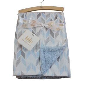 Little Celebrity Baby Blanket White Blue Gray Kyle Sherpa Fleece Infant Boys NWT